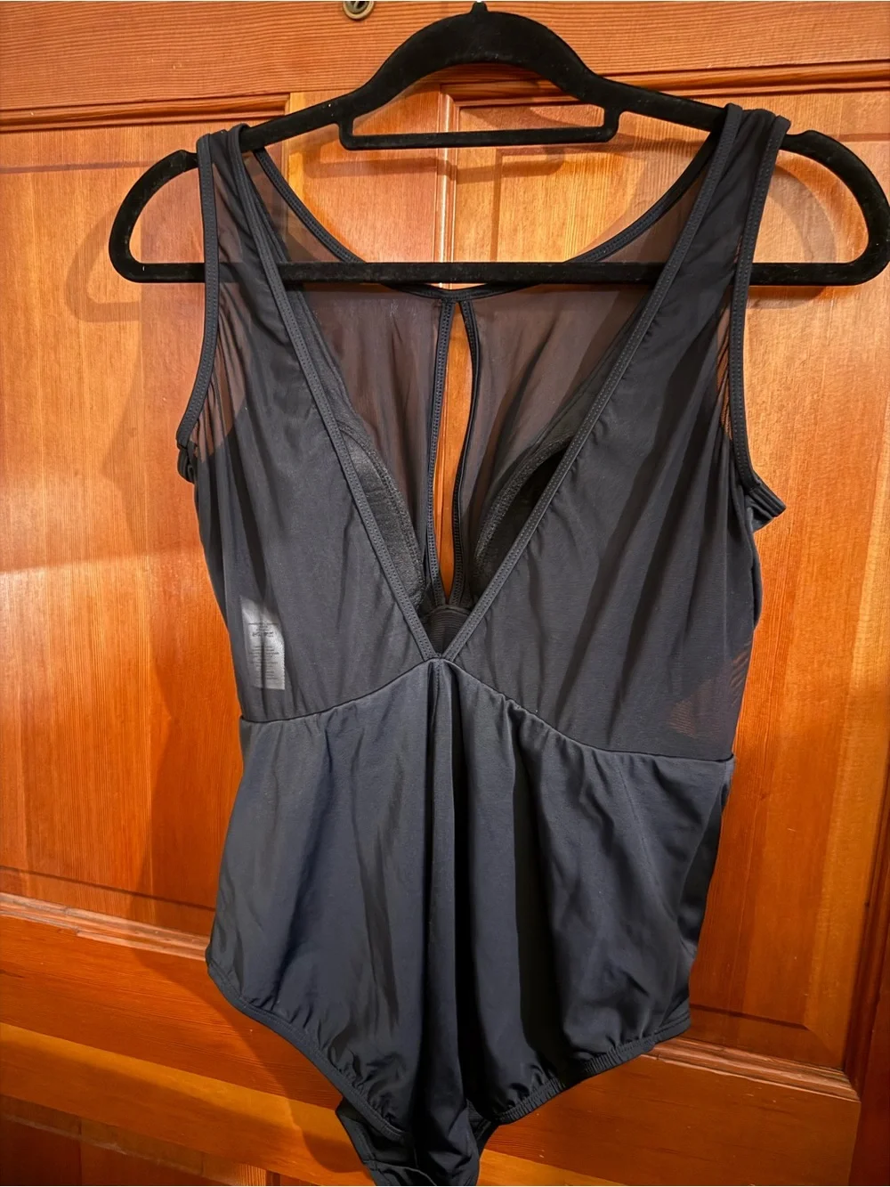 Time and Tru Black Mesh Panel One-Piece Swimwear